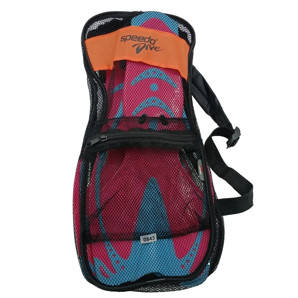 Speedo Dive Diving Flippers Youth‎ Jr Size L/XL US 1-4 Mesh Bag Pink & Blue